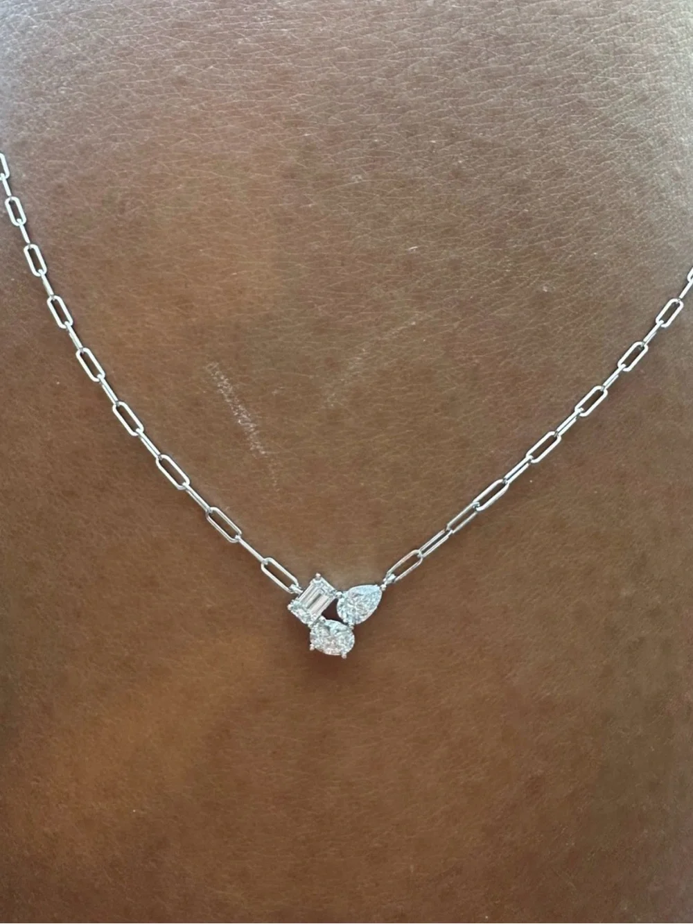 14K White Gold 0.55ctw Multi Shape Natural Diamond Paperclip Necklace